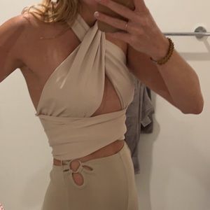 Stylish y2k nude bandage wrap crop top from peppermayo